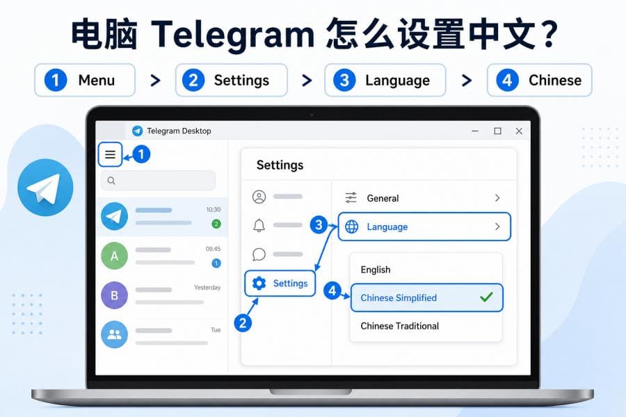 电脑 Telegram 设置中文语言
