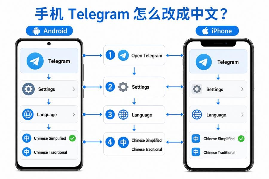 手机 Telegram 设置中文界面