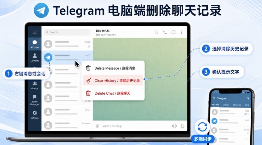 Telegram 中文版怎么删除聊天记录 配图 3