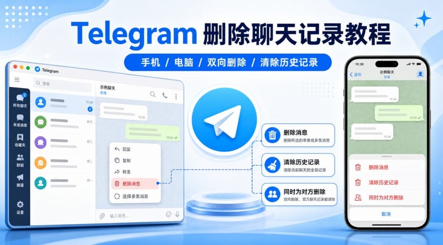 Telegram 中文版怎么删除聊天记录?手机、电脑和双向删除方法