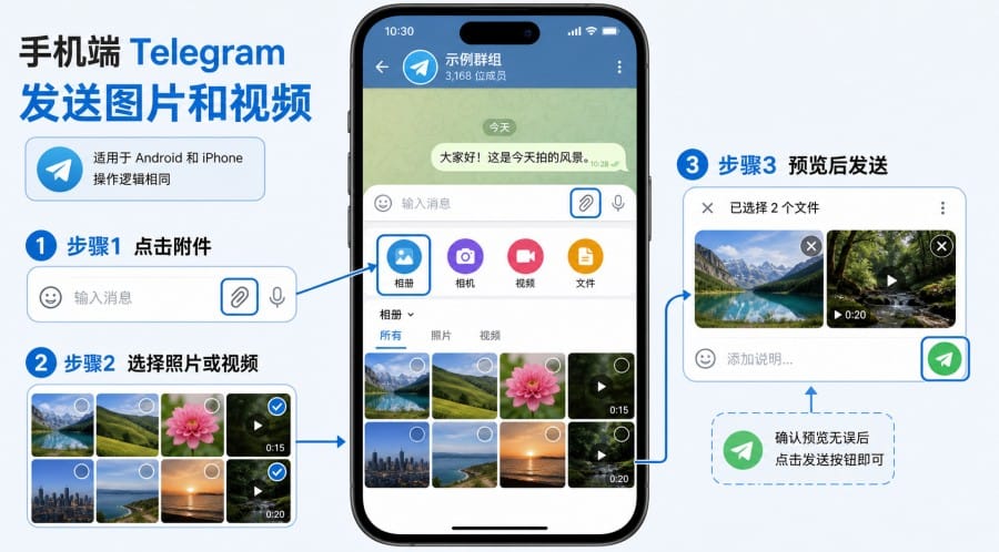 Telegram 中文版怎么发送图片和视频？手机、电脑与原图发送教程 第 2 张正文图