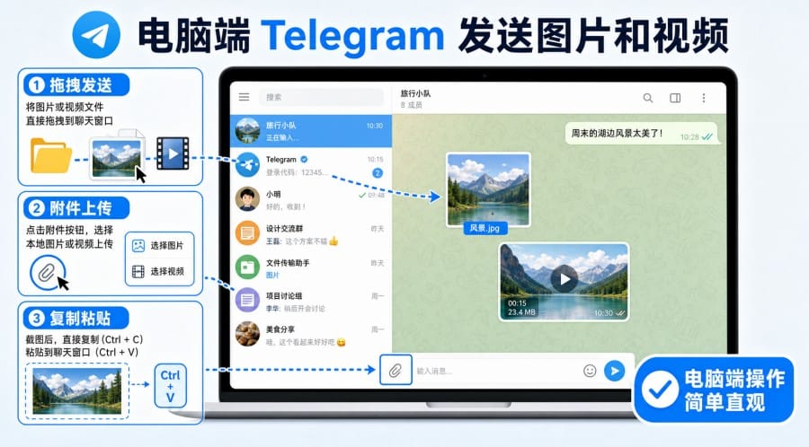 Telegram 中文版怎么发送图片和视频？手机、电脑与原图发送教程 第 3 张正文图