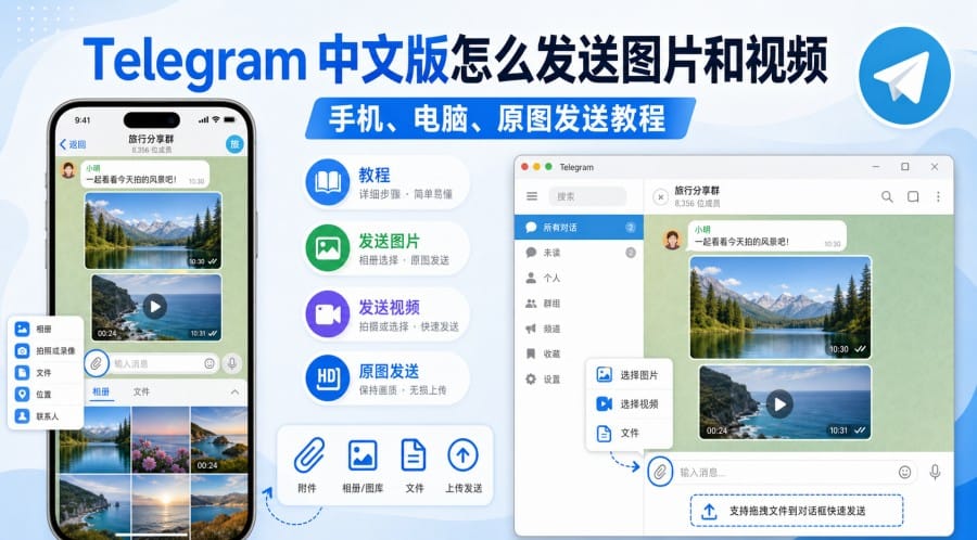 Telegram 中文版怎么发送图片和视频？手机、电脑与原图发送教程