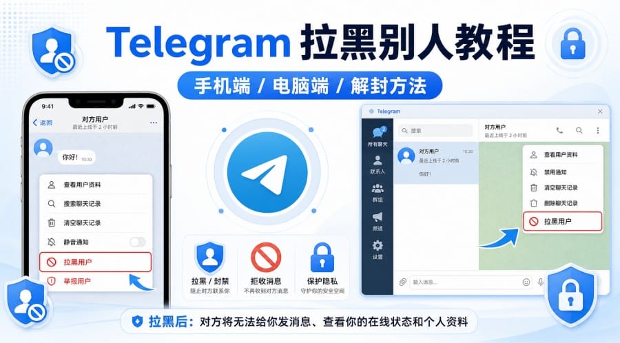 Telegram 中文版怎么拉黑别人？手机、电脑拉黑和解封方法教程 第 1 张正文图