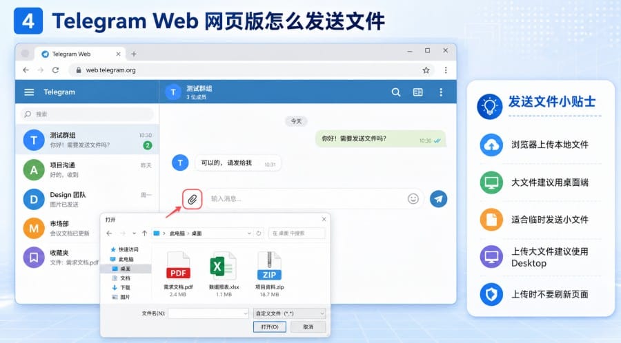 Telegram 中文版怎么发送文件:手机、电脑、网页版操作教程 第 2 张正文图