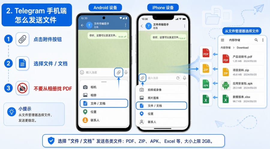 Telegram 中文版怎么发送文件:手机、电脑、网页版操作教程 第 3 张正文图