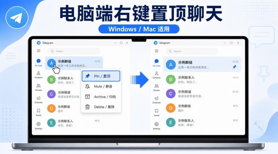 Telegram 中文版怎么置顶聊天？iPhone、安卓和电脑端操作教程 第 4 张正文图