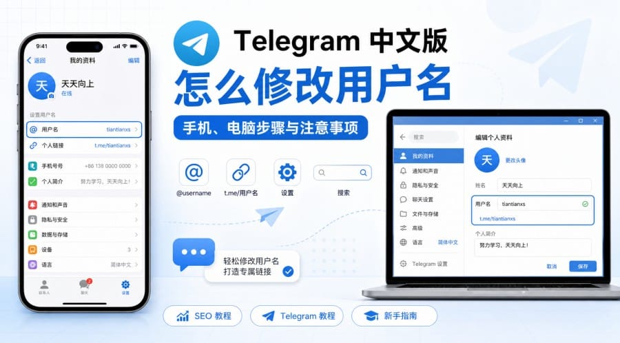 Telegram 中文界面怎么修改用户名？手机、电脑步骤与注意事项 第 1 张正文图