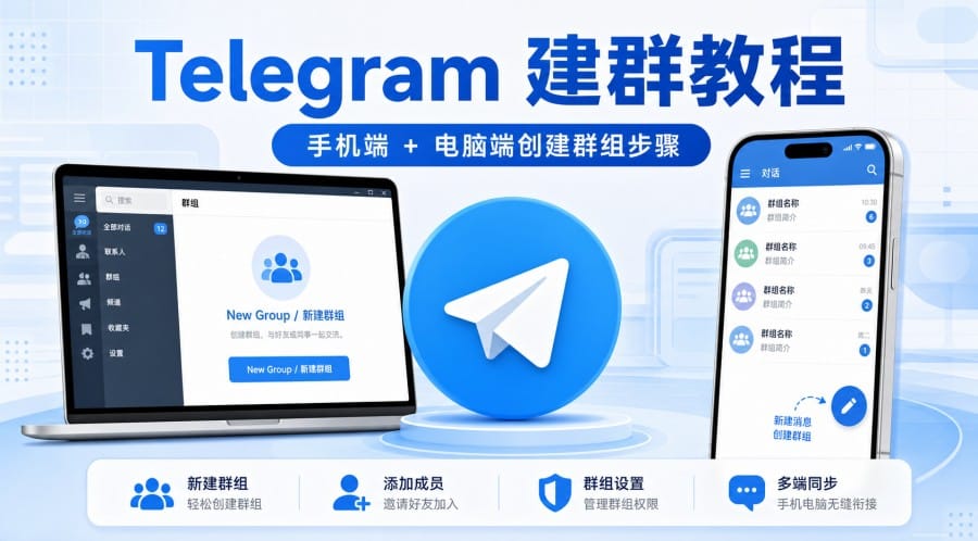 Telegram 中文版怎么创建群组？iPhone、安卓和电脑建群步骤 cover image