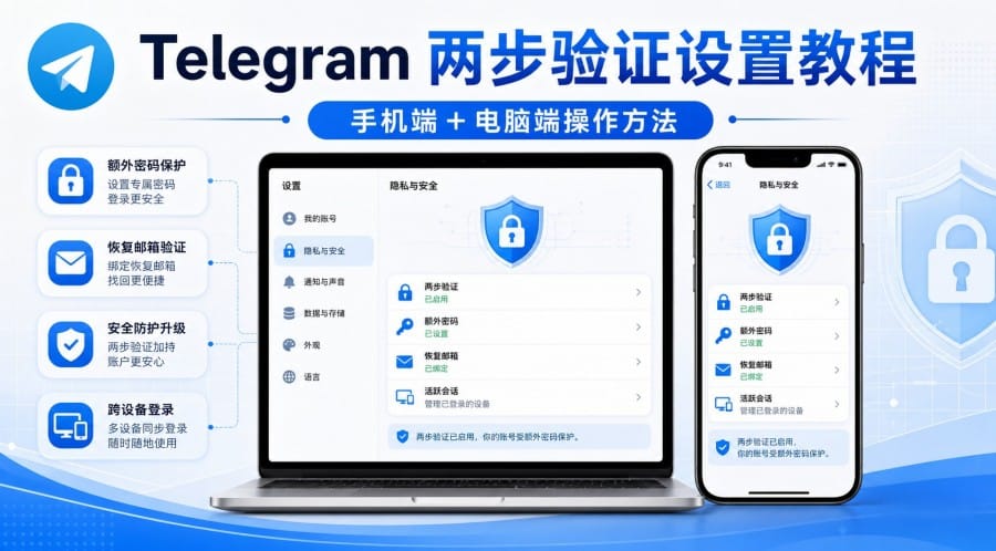 Telegram 中文版怎么开启两步验证?
