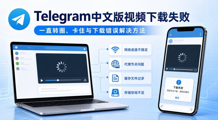 Telegram中文版视频下载失败怎么办?一直转圈、卡住与下载错误解决方法