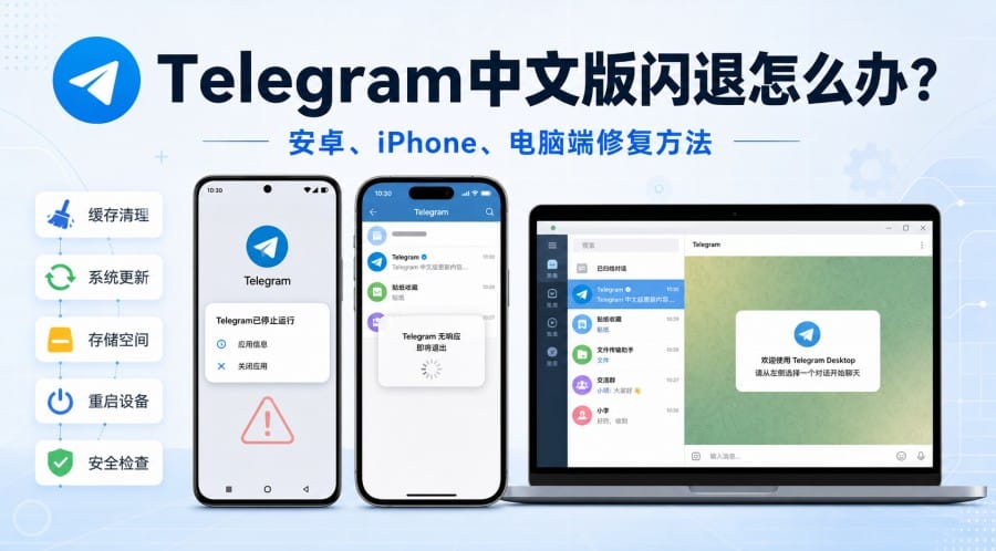 Telegram中文版闪退怎么办?安卓、iPhone 与电脑端修复教程