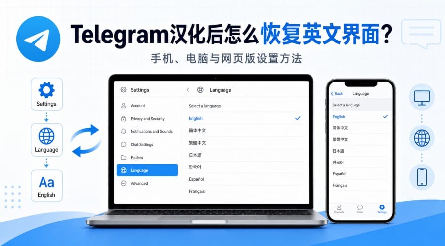 Telegram汉化后怎么恢复英文界面?手机、电脑与网页版设置方法