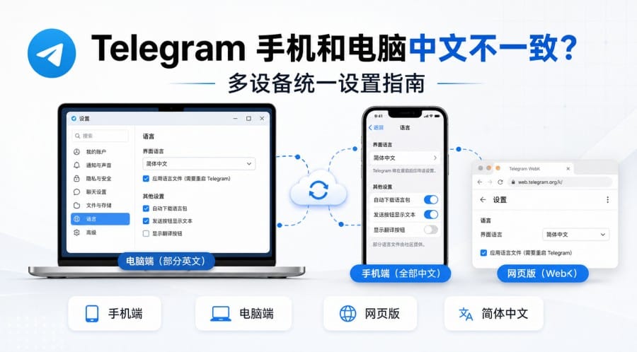 Telegram在手机和电脑上中文不一致怎么办?多设备统一设置指南