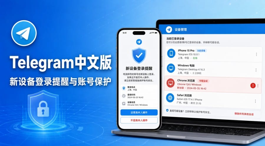 Telegram中文版新设备登录提醒怎么设置?设备检查与账号保护教程